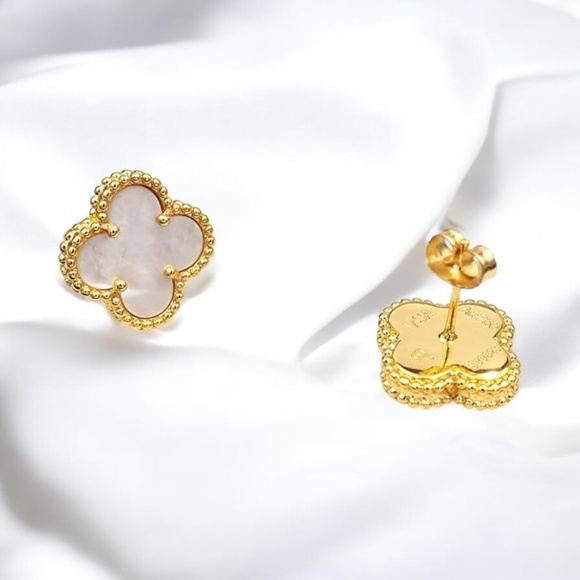 New 18k Gold Plated Alhambra Van Clover Earrings - Picture 4 of 9